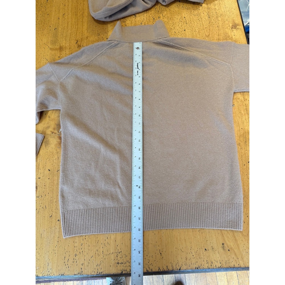 Quince Cashmere Set Size M Tan Mock Neck V-Placket Sweater and Knit Jogger Pants - Picture 6 of 10